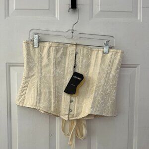 Corset Story Beautiful Boned Ivory Damask Jacquard Bridal VictorianCorset Sz 34